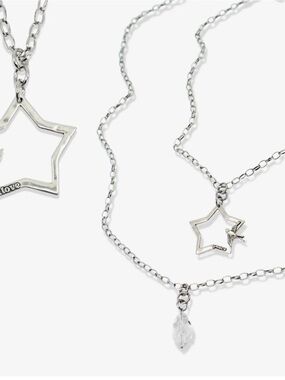 Layered Silver Star Necklace with Clear Crystal Drop